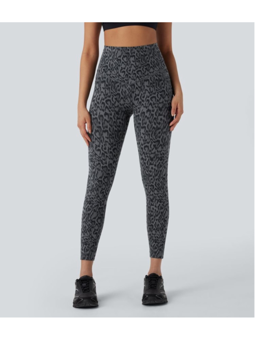 Halara UltraSculpt Leopard Print High Waisted Full Length Gray Black Leggings M